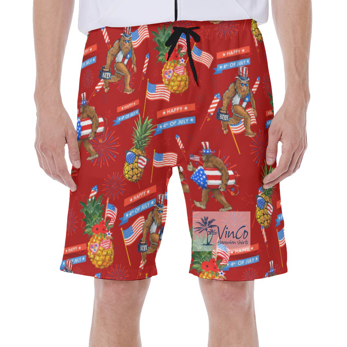 Funny American Flag Pineapple Bigfoot Hawaiian Swimwear For Men - variant image 1
