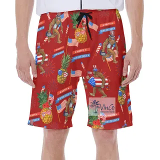 Funny American Flag Pineapple Bigfoot Hawaiian Swimwear For Men