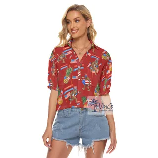 Funny Pineapple With American Flag Bigfoot Hawaiian Crop Top Shirt
