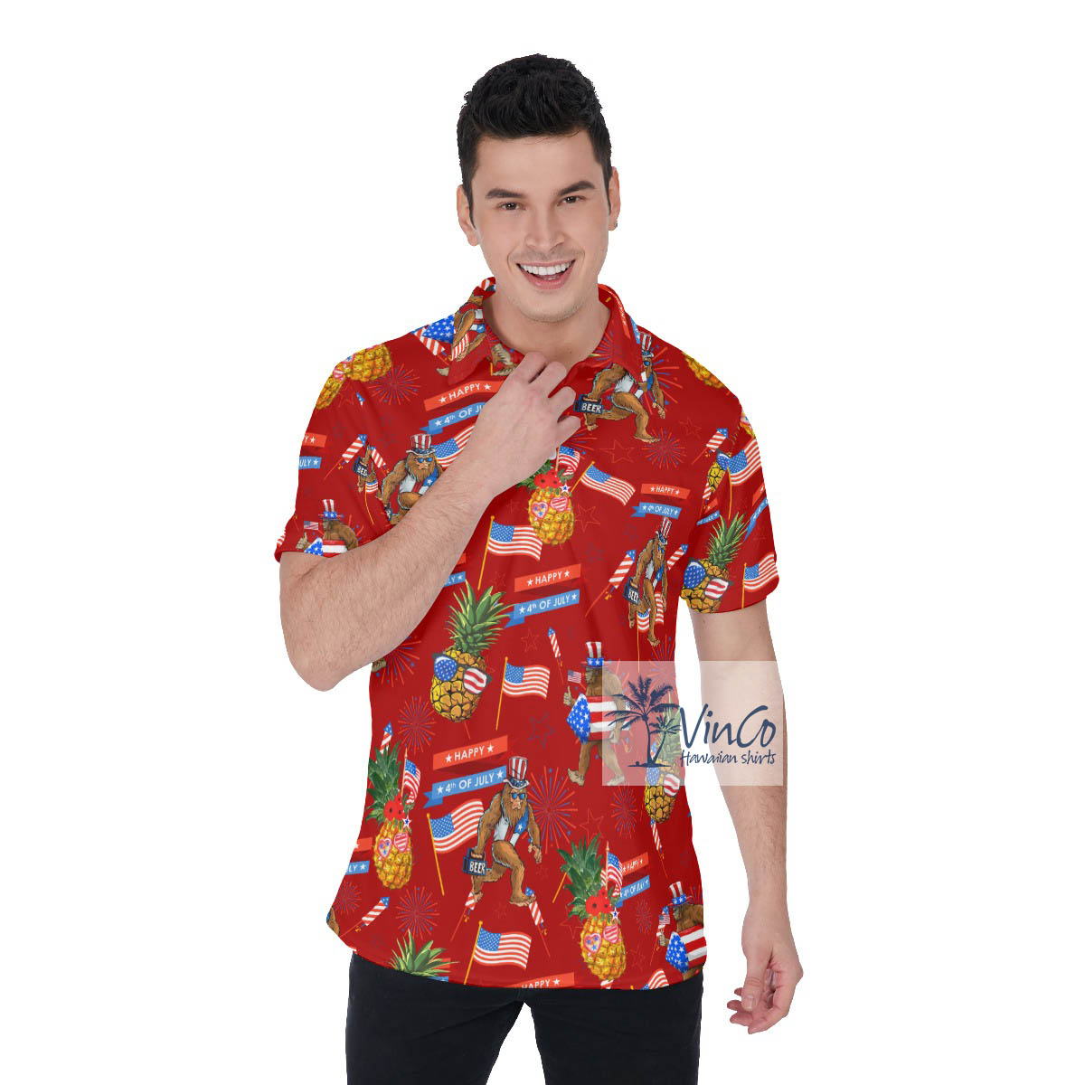 Funny Pineapple Sasquatch Patriotic Hawaiian Polo Shirt - variant image 1