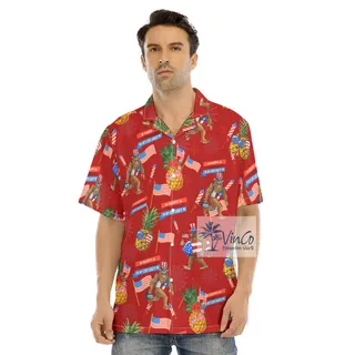 Funny Bigfoot Pineapple 4th Of July Red Hawaiian Shirt