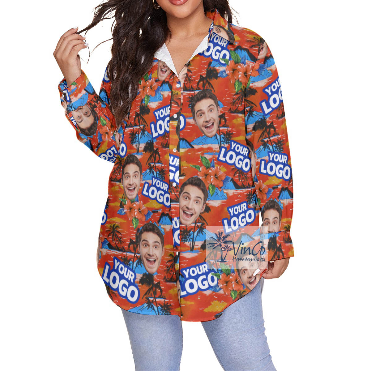 Funny Custom Company Logo And Face Tropical Plus Size Hawaiian Shirt - variant image 1