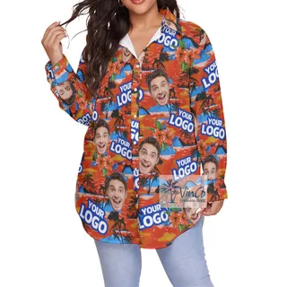Funny Custom Company Logo And Face Tropical Plus Size Hawaiian Shirt