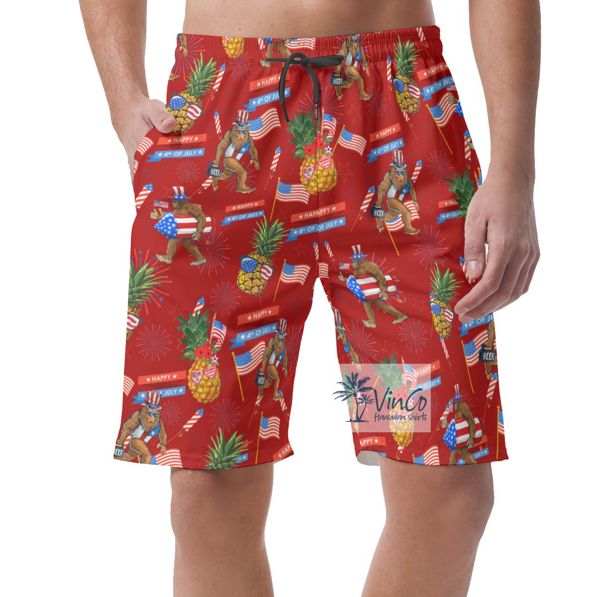 4th Of July Pinepple Sasquatch Funny Hawaiian Beach Shorts For Men - variant image 1
