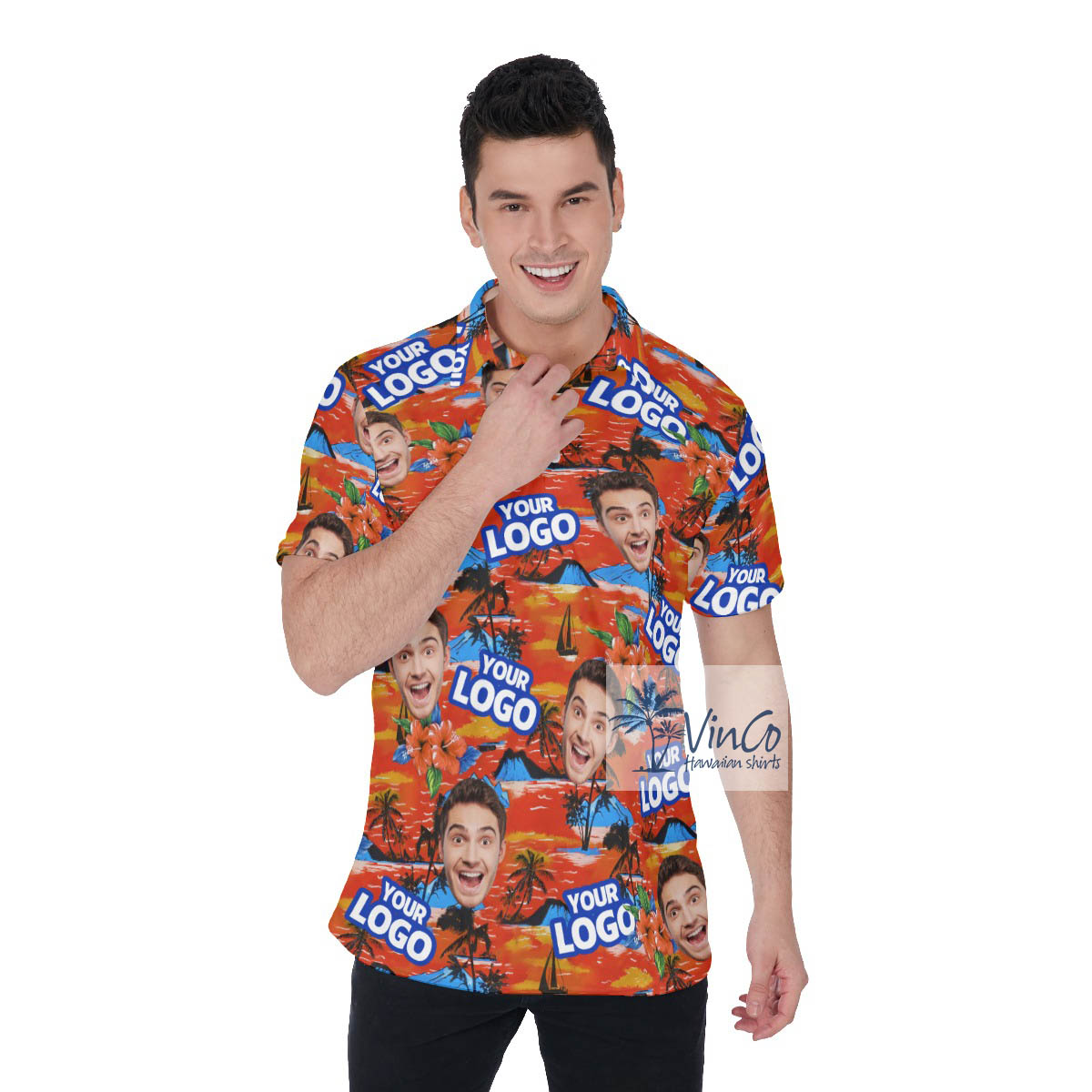 Funny Custom Tropical Hawaiian Polo Shirt With Face And Logo - variant image 1