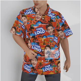 Custom Face And Logo Tropical Orange Hawaiian Shirt