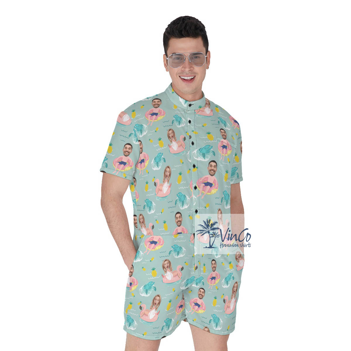 Funny Custom 2 Faces Couple Swimming Romper For Men - variant image 1