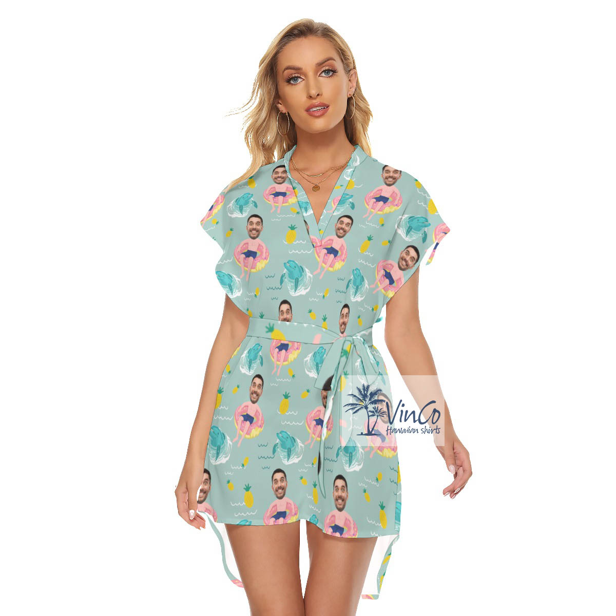 Personalized Photo Face Swimming Flamingo Float Women's Dress - variant image 1