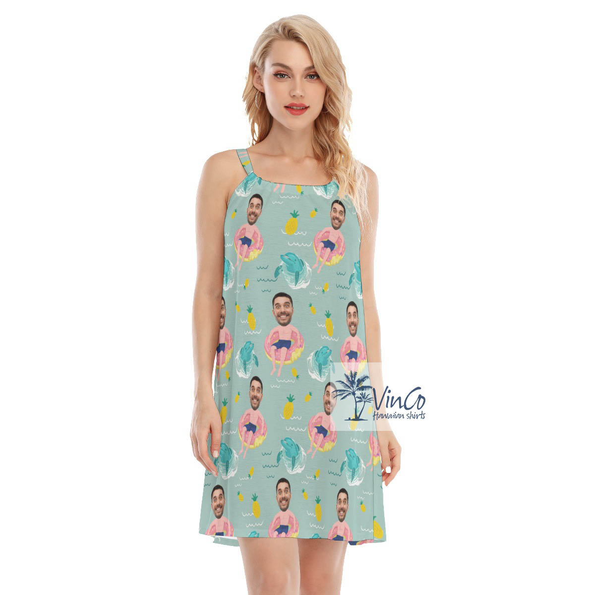 Funny Custom Man Face Hawaiian Dress For Women - variant image 1