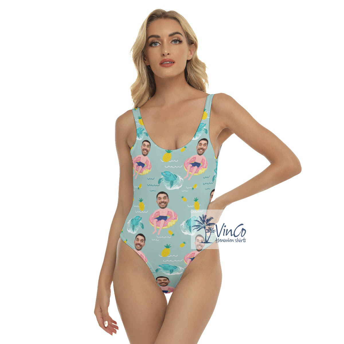 Hilarious Custom Face Men Swimming Flamingo Flat Swimsuit For Women - variant image 1