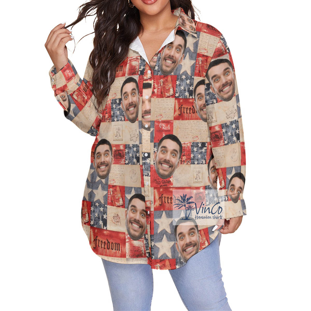 Patriotic Custom Face Plus Size Hawaiian Shirt - variant image 1