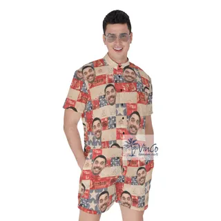 4th Of July American Flag Hawaiian Romper With Custom Face
