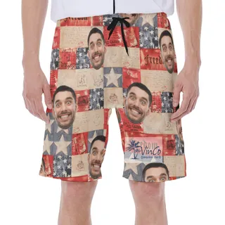 Customized Patriotic Hawaiian Swim Trunks With Face