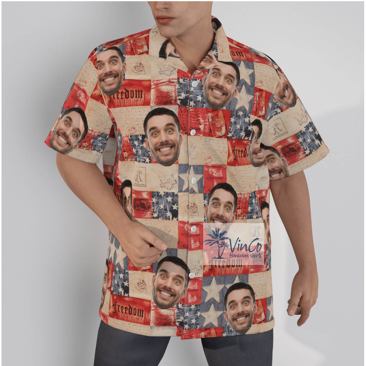 Custom Patriotic Hawaiian Shirt With Face - variant image 1