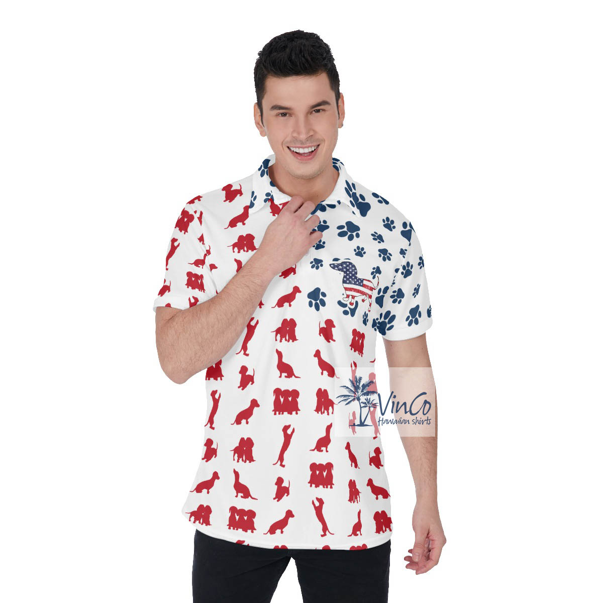Patriotic 4th Of July Dachshund Hawaiian Polo Shirt - variant image 1