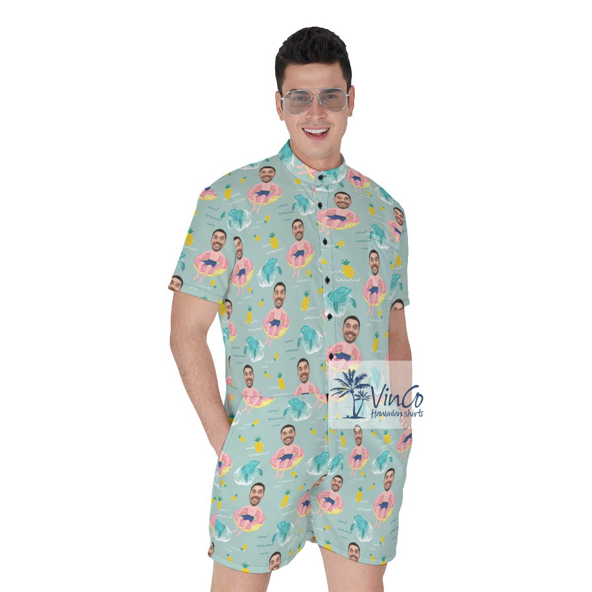 Funny Custom Face Men Swimming Flamingo Float Romper For Men - variant image 1