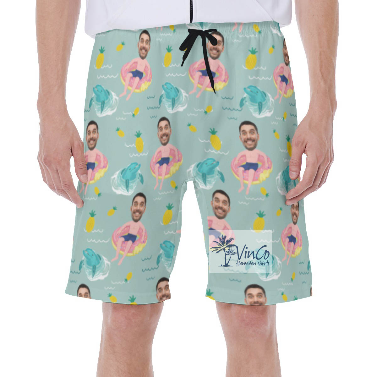 Personalized Faces Men Swimming Flamingo Float Swim Trunks For Men - variant image 1