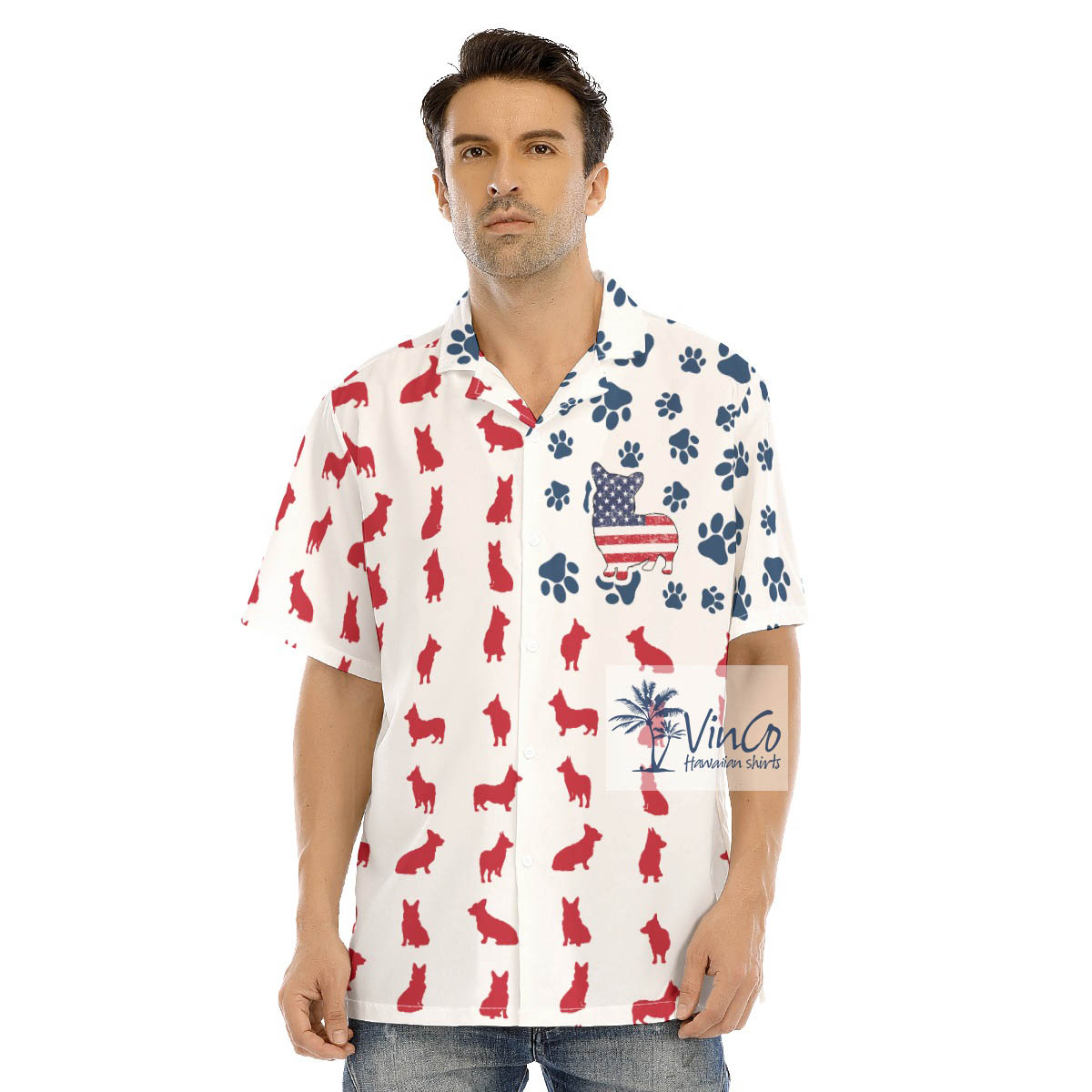 American Flag 4th Of July Corgi Hawaiian Shirt - variant image 1