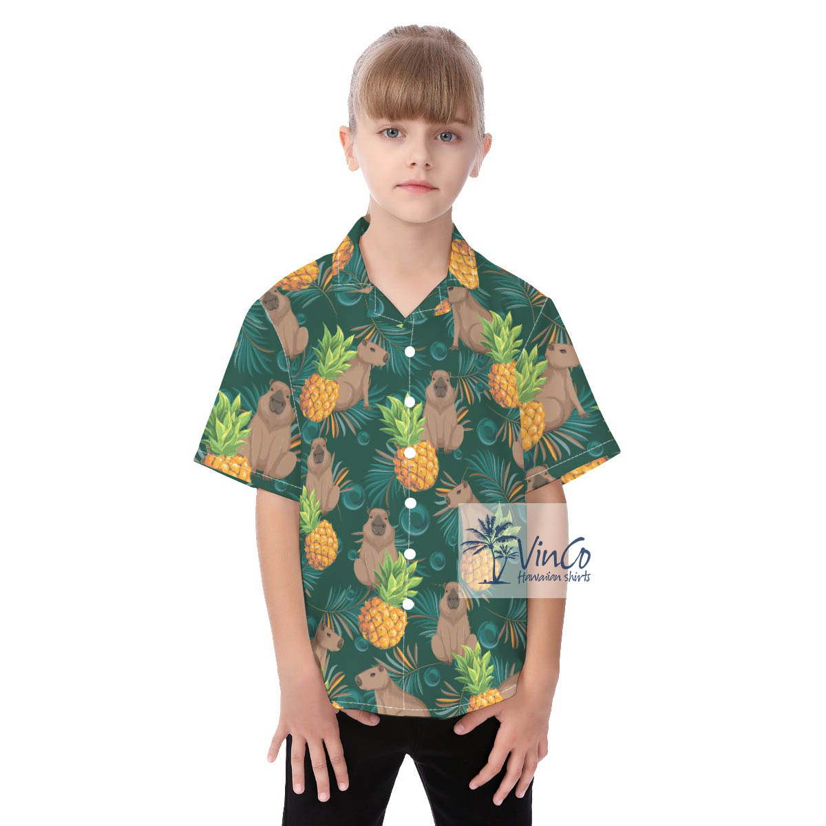 Funny Capybara Tropical Button Up Shirt For Kids - variant image 1