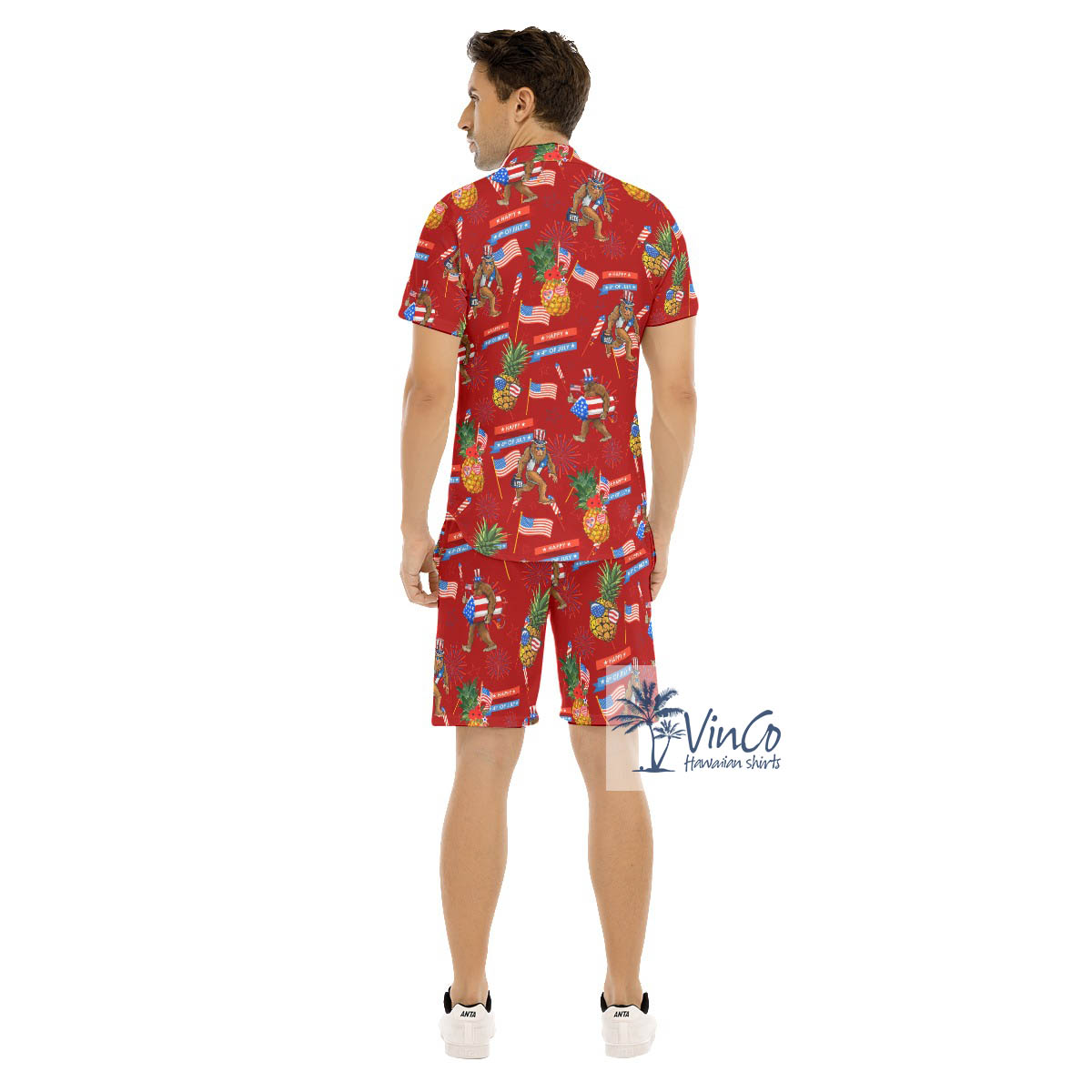 Set Patriotic Bigfoot Pineapple Hawaiian Shirt And Matching Shorts For Men