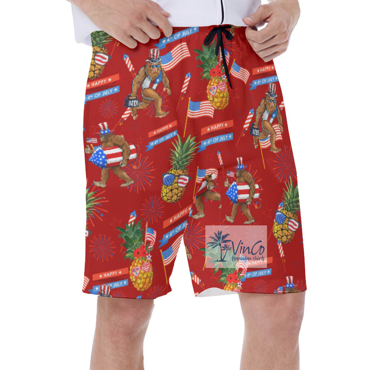 Funny American Flag Pineapple Bigfoot Hawaiian Swimwear For Men