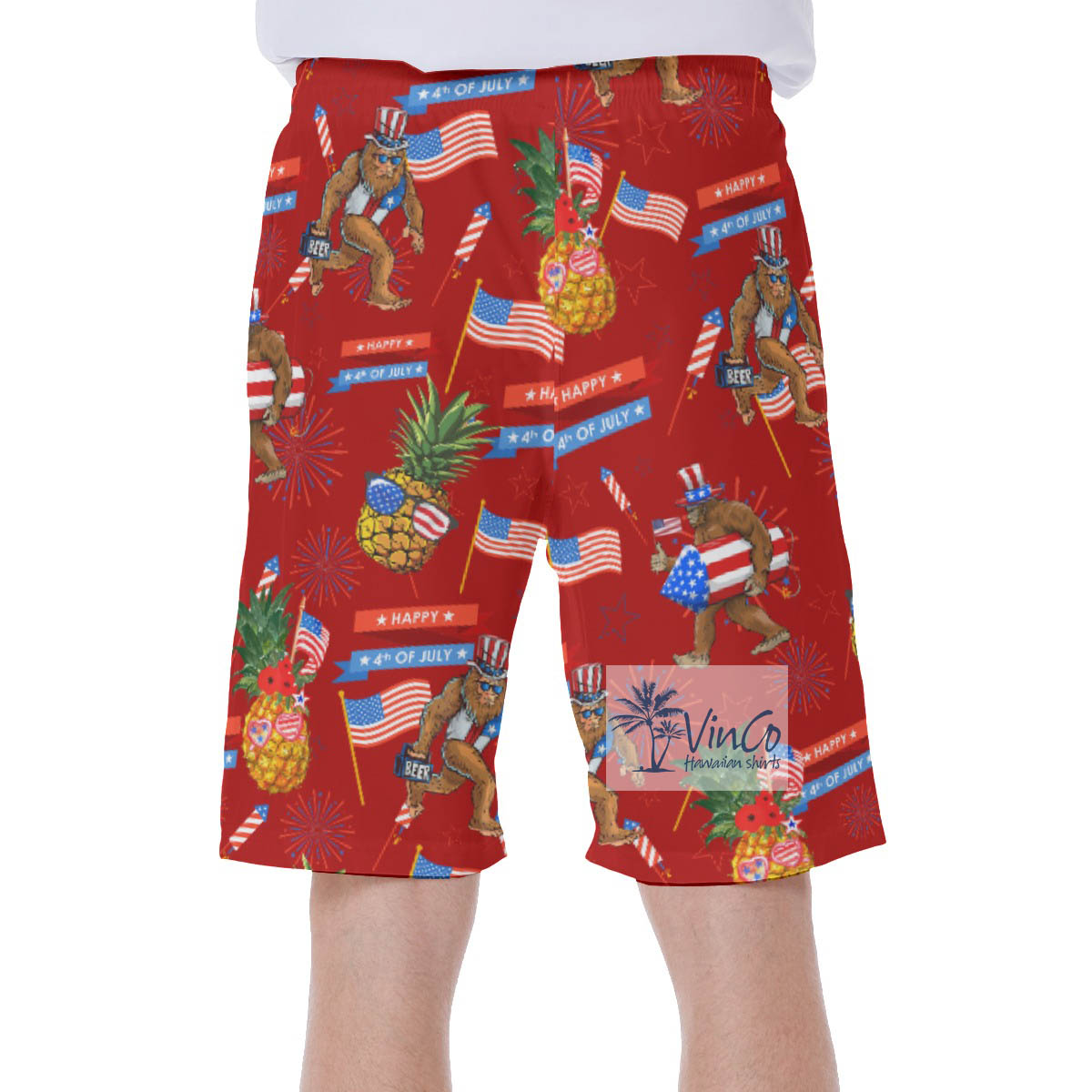 Funny American Flag Pineapple Bigfoot Hawaiian Swimwear For Men