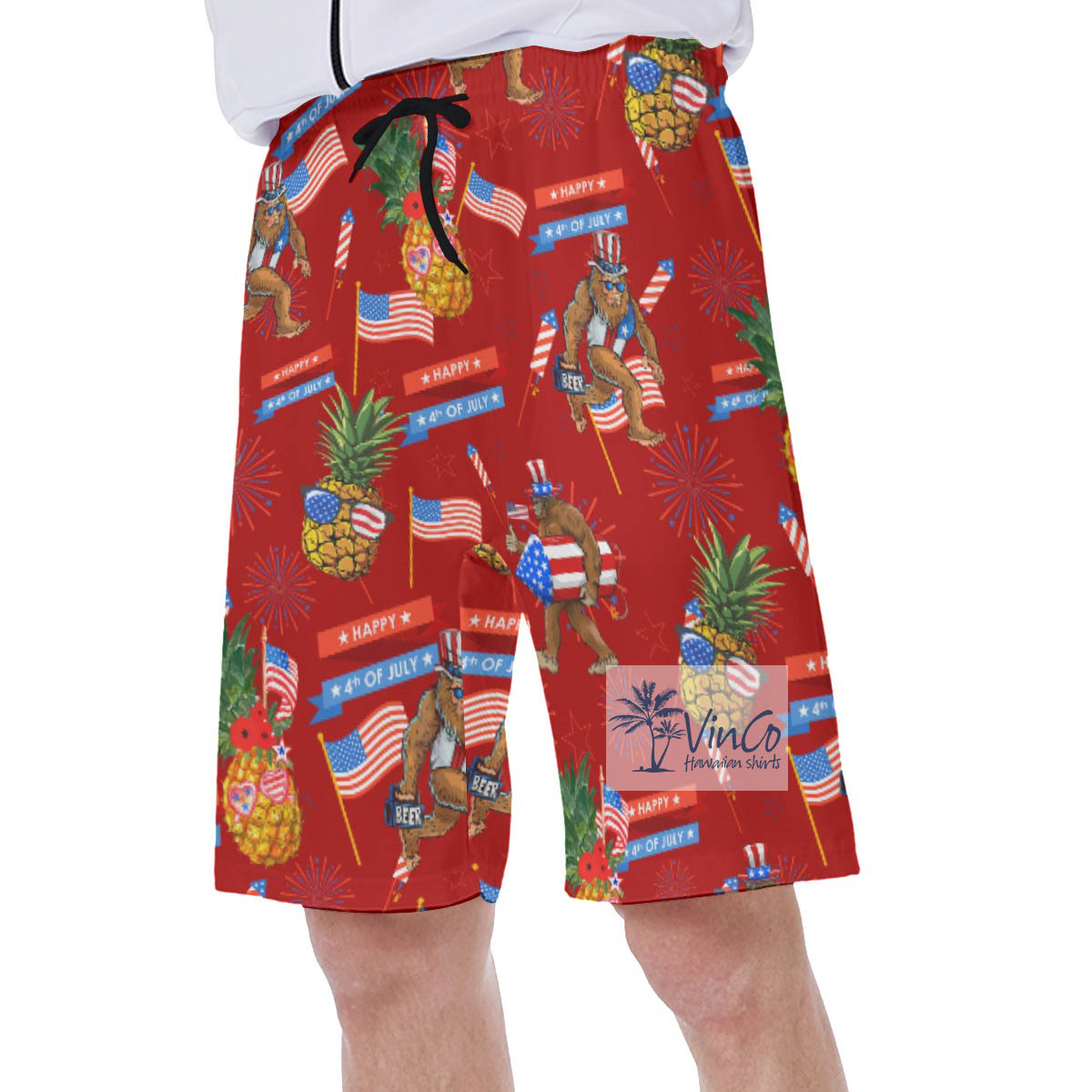 Funny American Flag Pineapple Bigfoot Hawaiian Swimwear For Men
