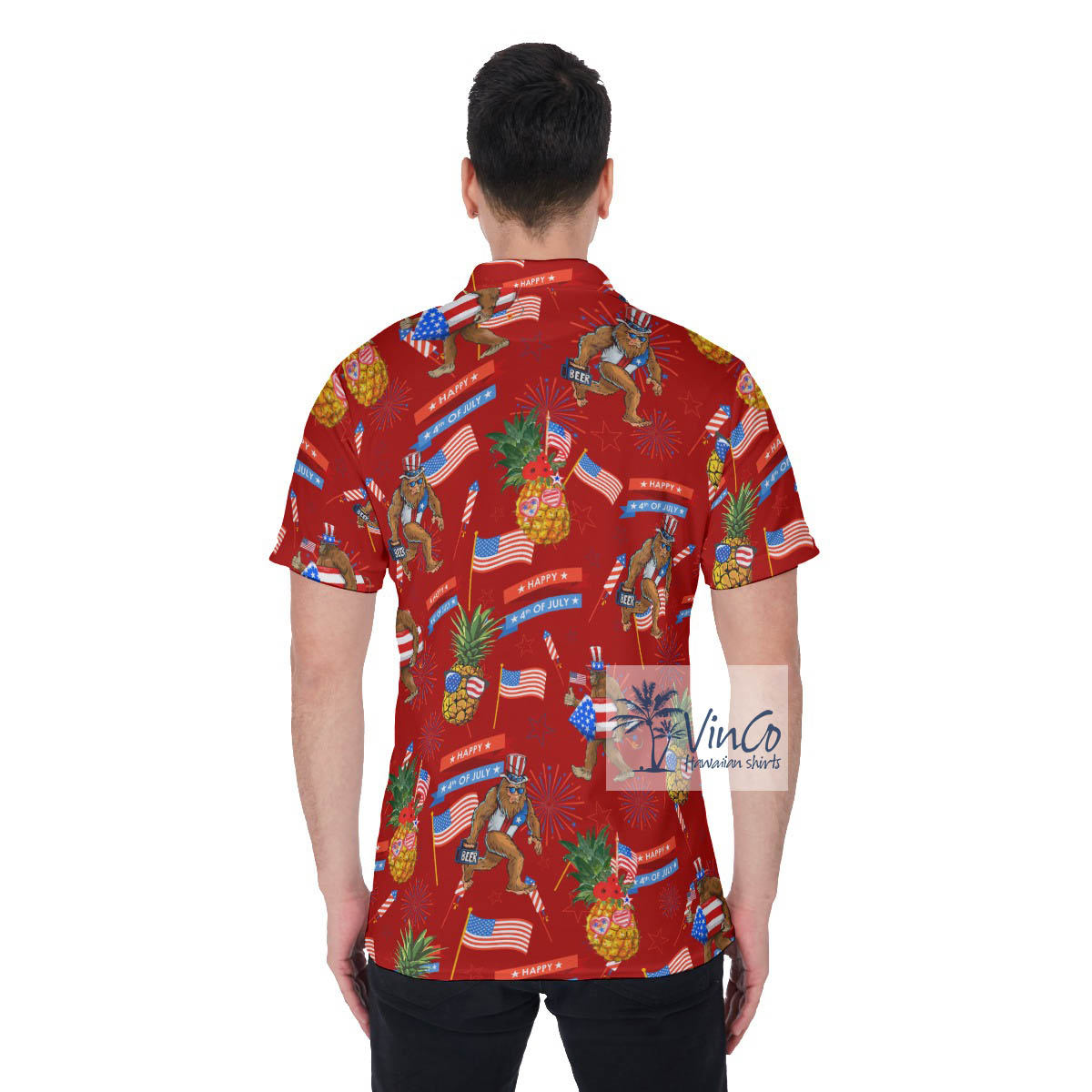 Funny Pineapple Sasquatch Patriotic Hawaiian Polo Shirt