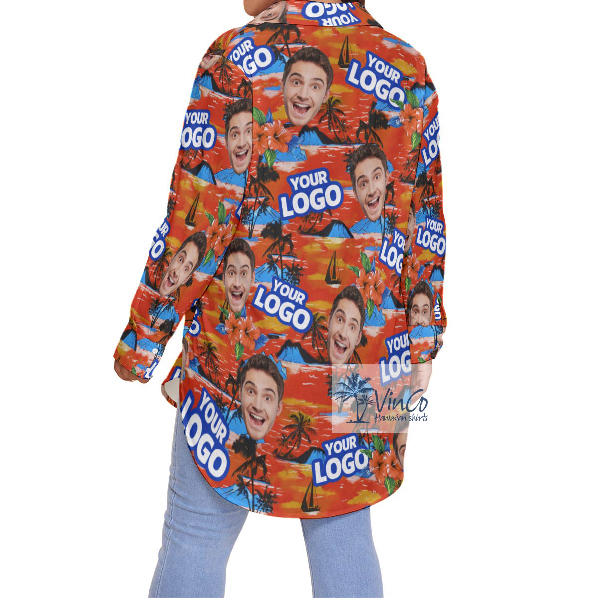 Funny Custom Company Logo And Face Tropical Plus Size Hawaiian Shirt