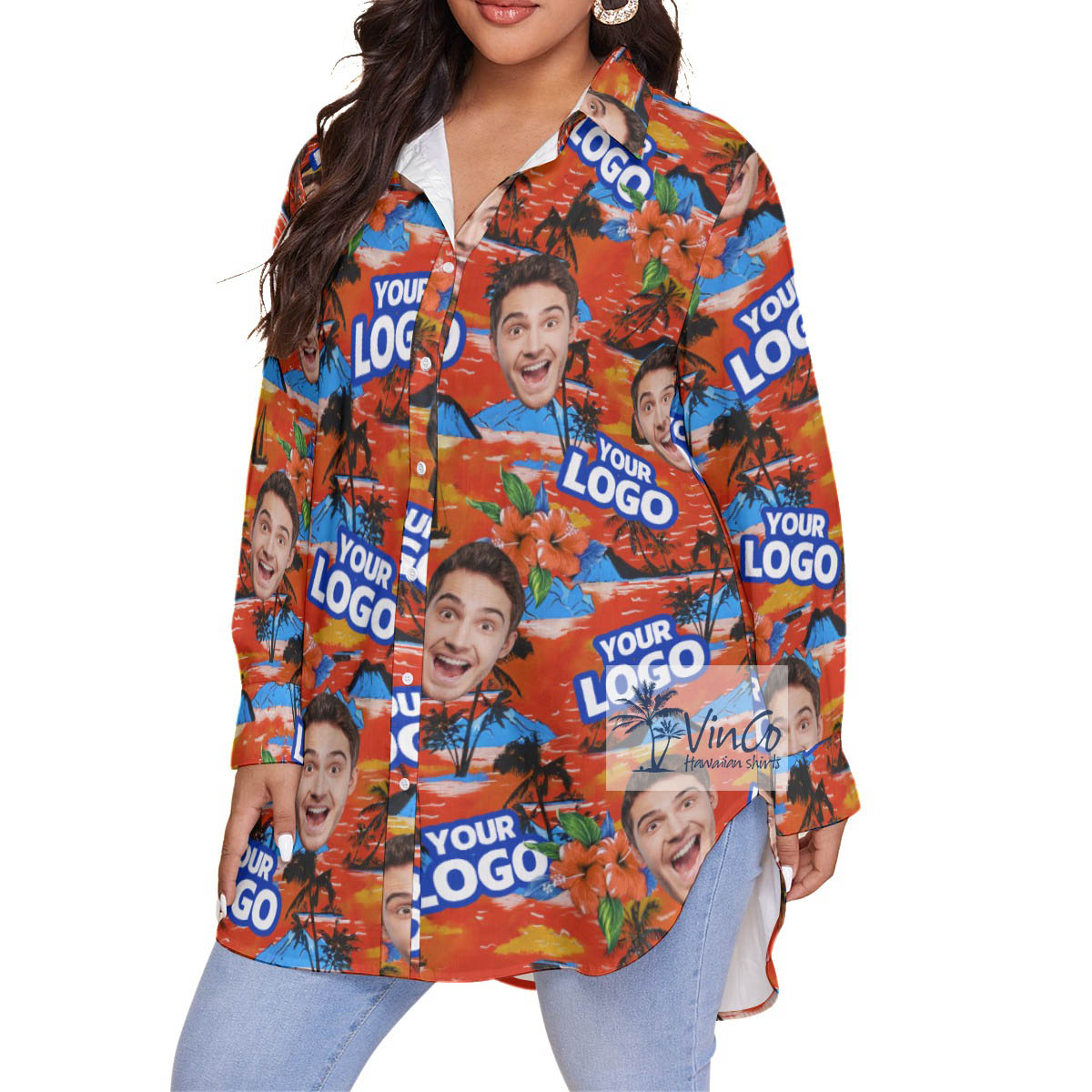 Funny Custom Company Logo And Face Tropical Plus Size Hawaiian Shirt
