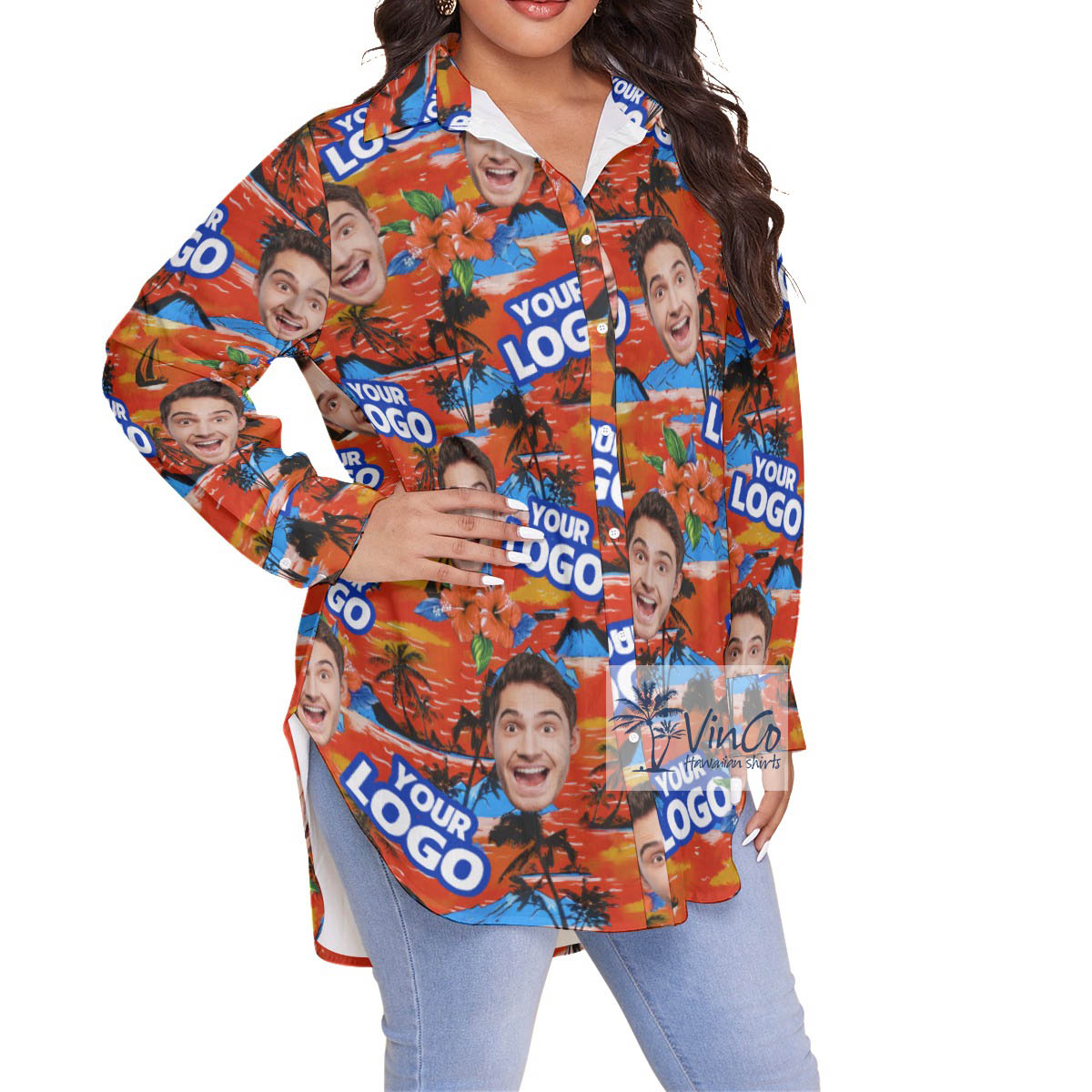 Funny Custom Company Logo And Face Tropical Plus Size Hawaiian Shirt