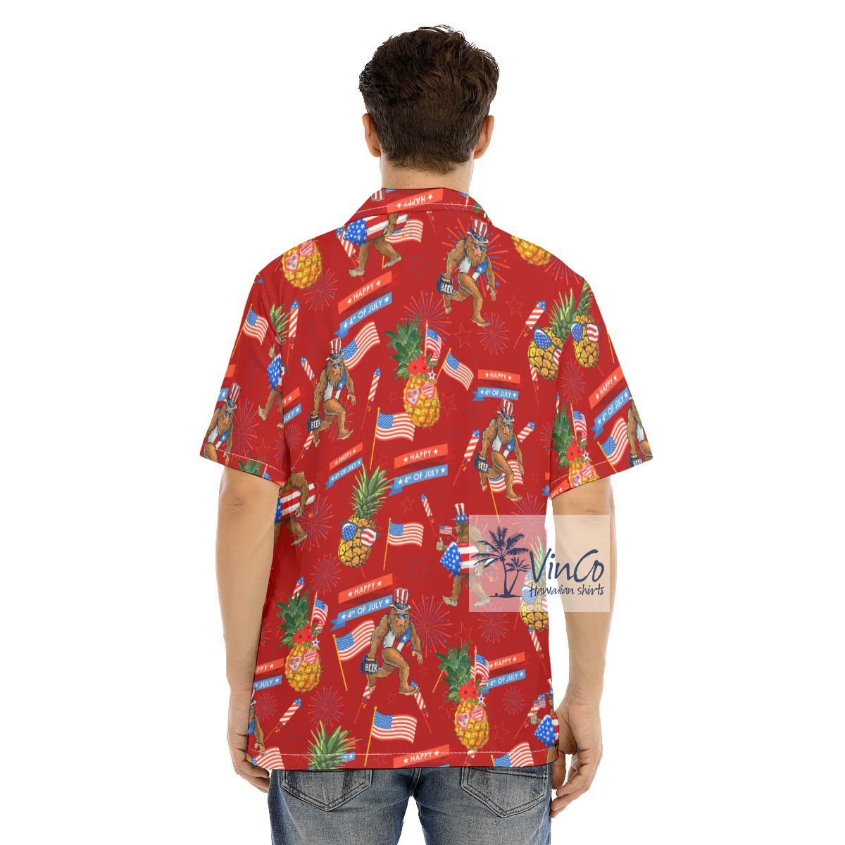 Funny Bigfoot Pineapple 4th Of July Red Hawaiian Shirt