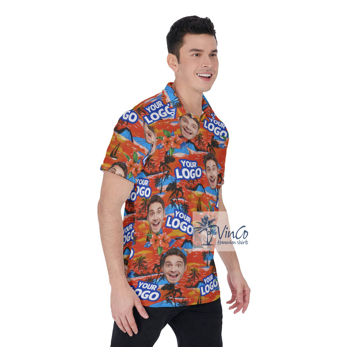 Funny Custom Tropical Hawaiian Polo Shirt With Face And Logo