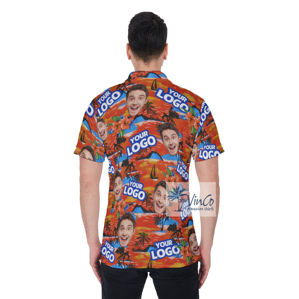 Funny Custom Tropical Hawaiian Polo Shirt With Face And Logo