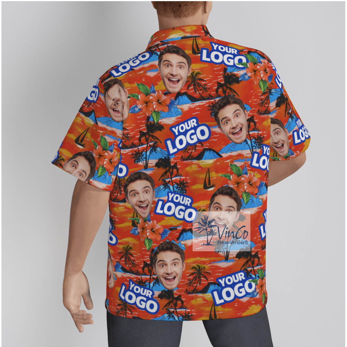 Custom Face And Logo Tropical Orange Hawaiian Shirt