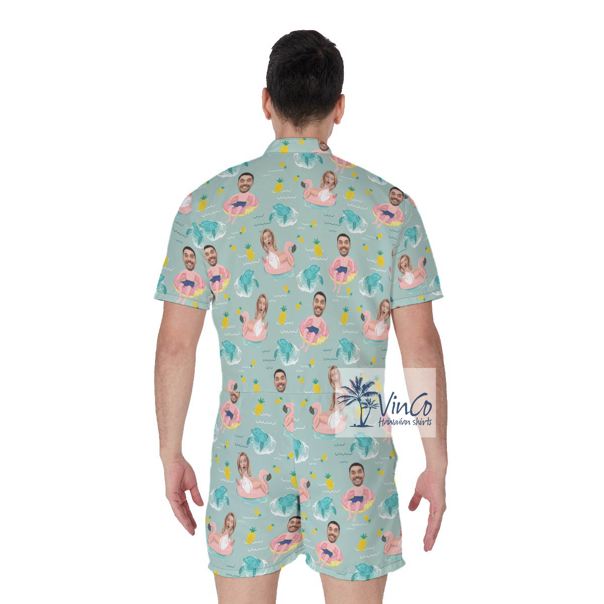 Funny Custom 2 Faces Couple Swimming Romper For Men