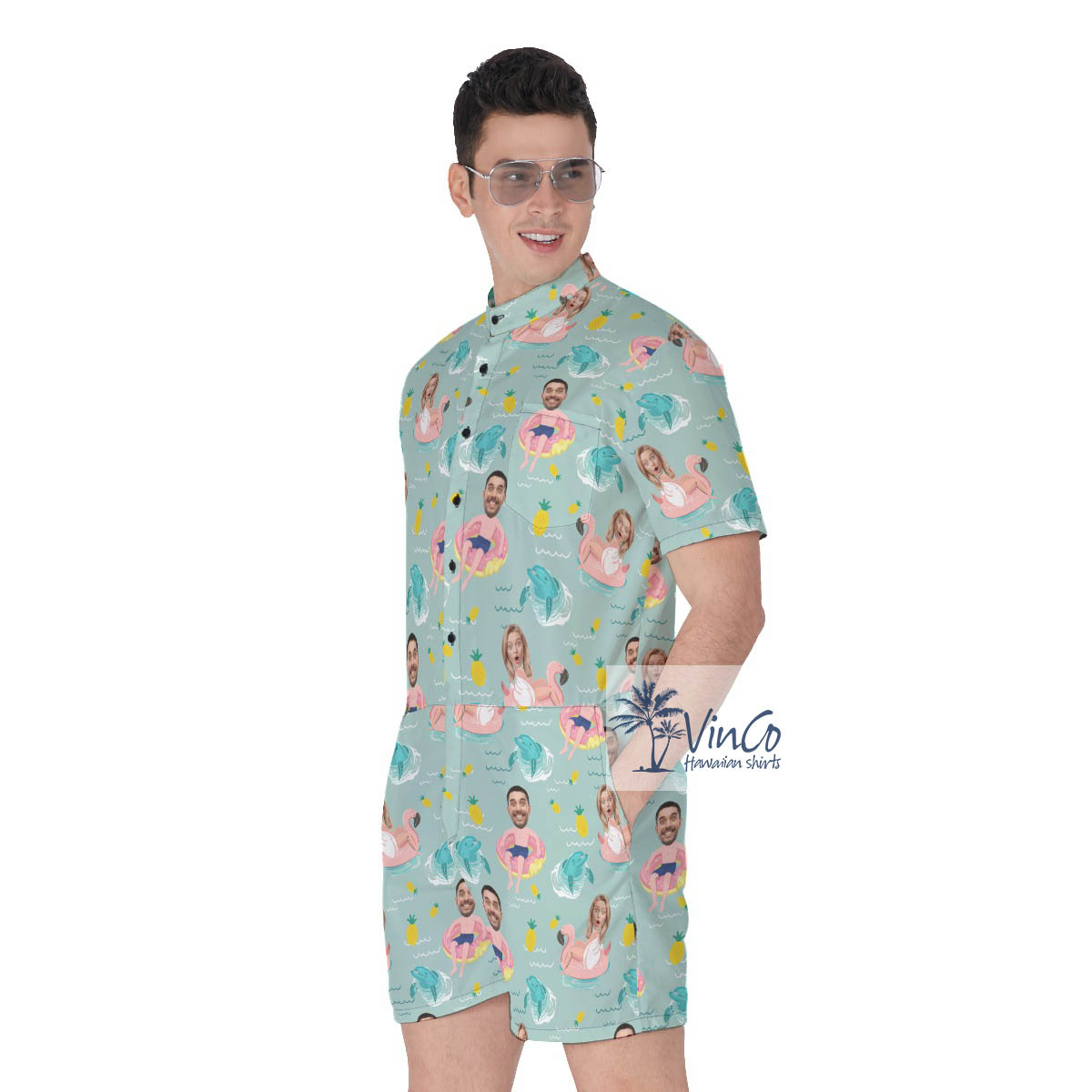 Funny Custom 2 Faces Couple Swimming Romper For Men