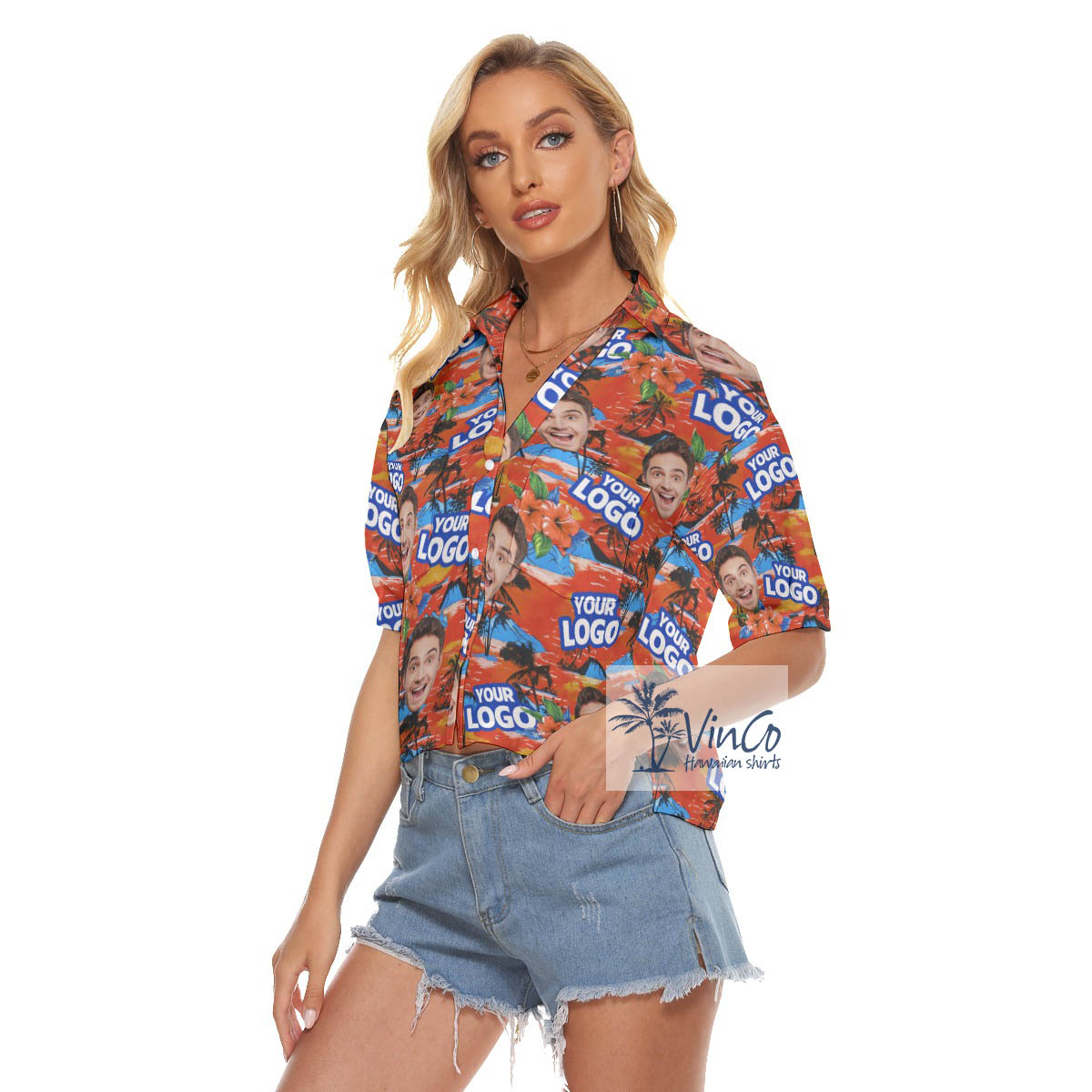 Custom Tropical Hawaiian Crop Top Shirt With Face And Logo