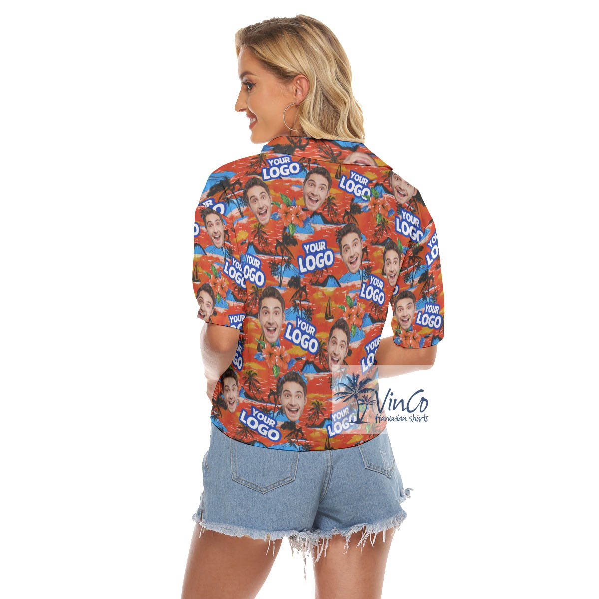 Custom Tropical Hawaiian Crop Top Shirt With Face And Logo
