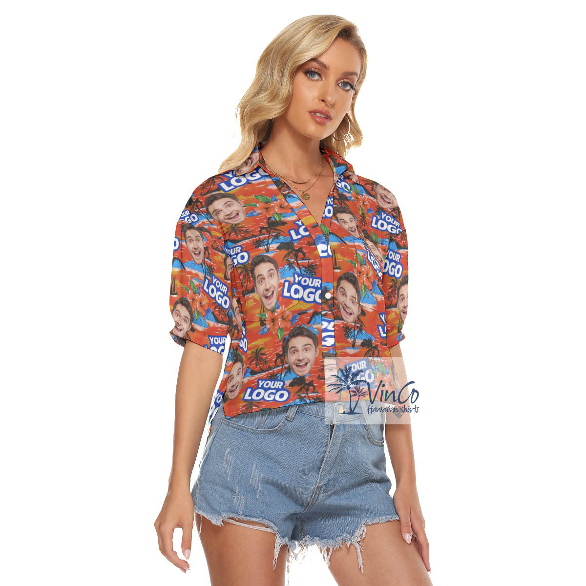 Custom Tropical Hawaiian Crop Top Shirt With Face And Logo