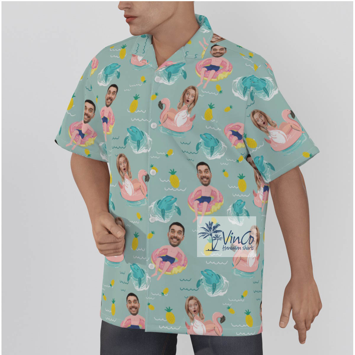 Custom 2 Face Couple Swimming Pool Hawaiian Shirt