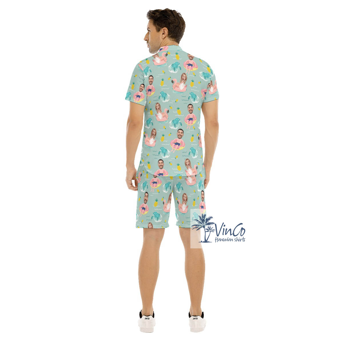 Personalized Faces Couple Swimming Aloha Shirt Set For Men