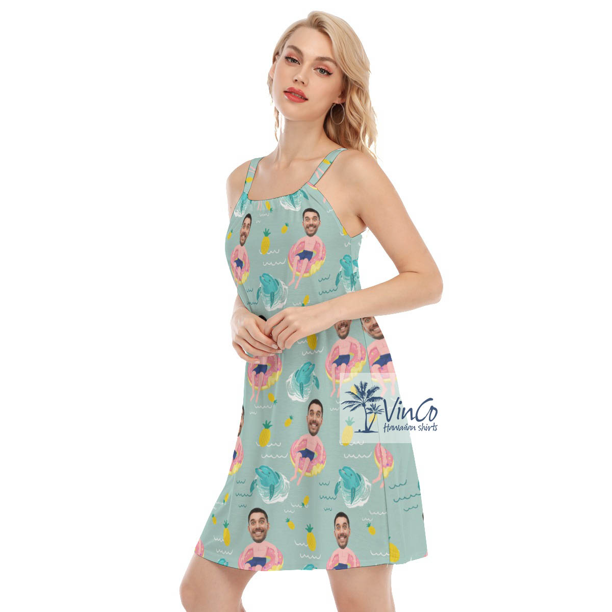 Funny Custom Man Face Hawaiian Dress For Women