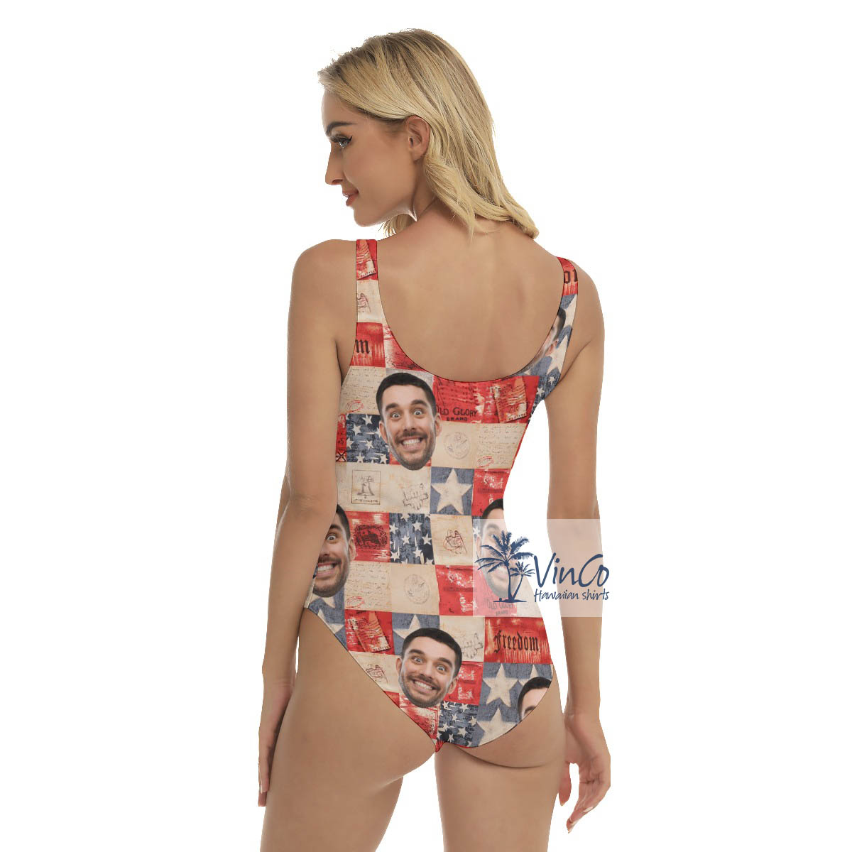 Funny Custom Face 4th Of July Hawaiian Swimsuit