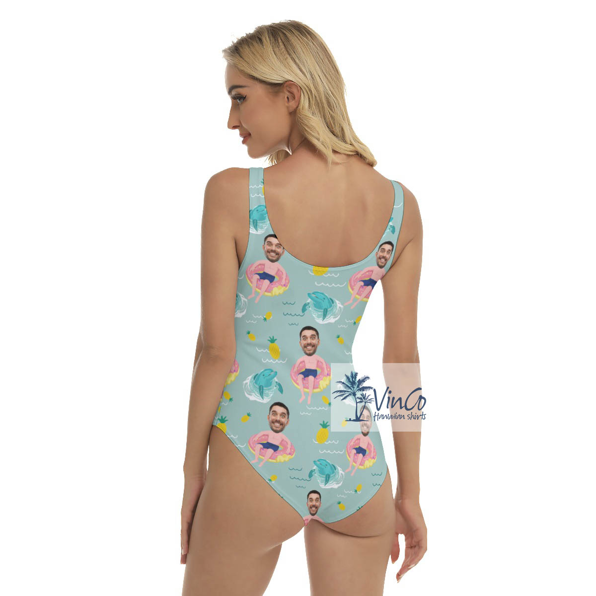 Hilarious Custom Face Men Swimming Flamingo Flat Swimsuit For Women
