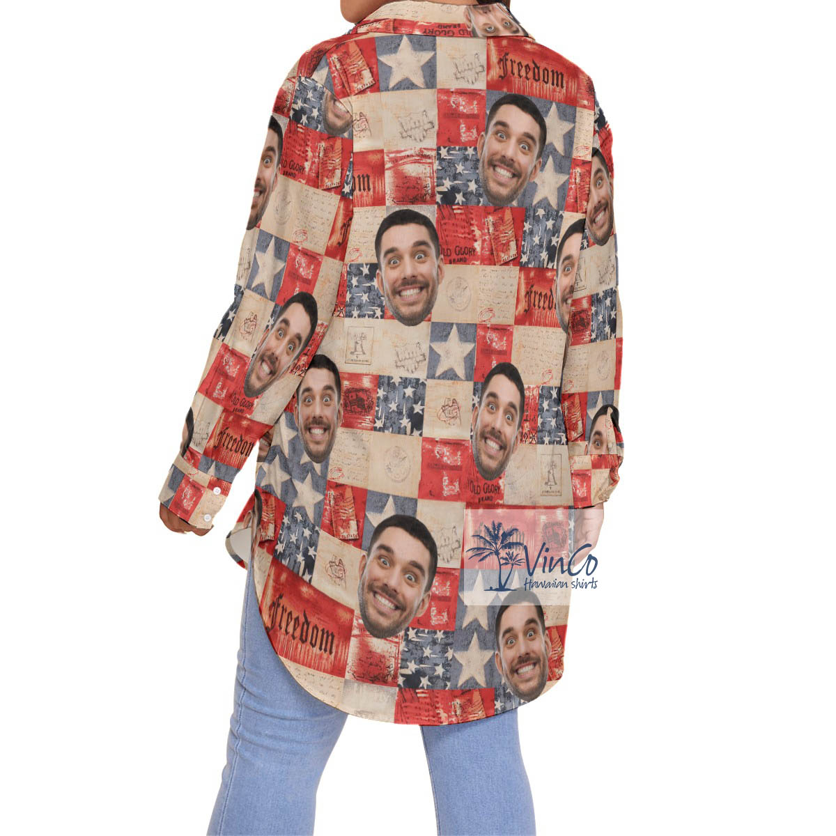 Patriotic Custom Face Plus Size Hawaiian Shirt