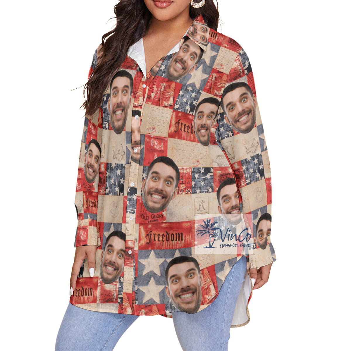 Patriotic Custom Face Plus Size Hawaiian Shirt