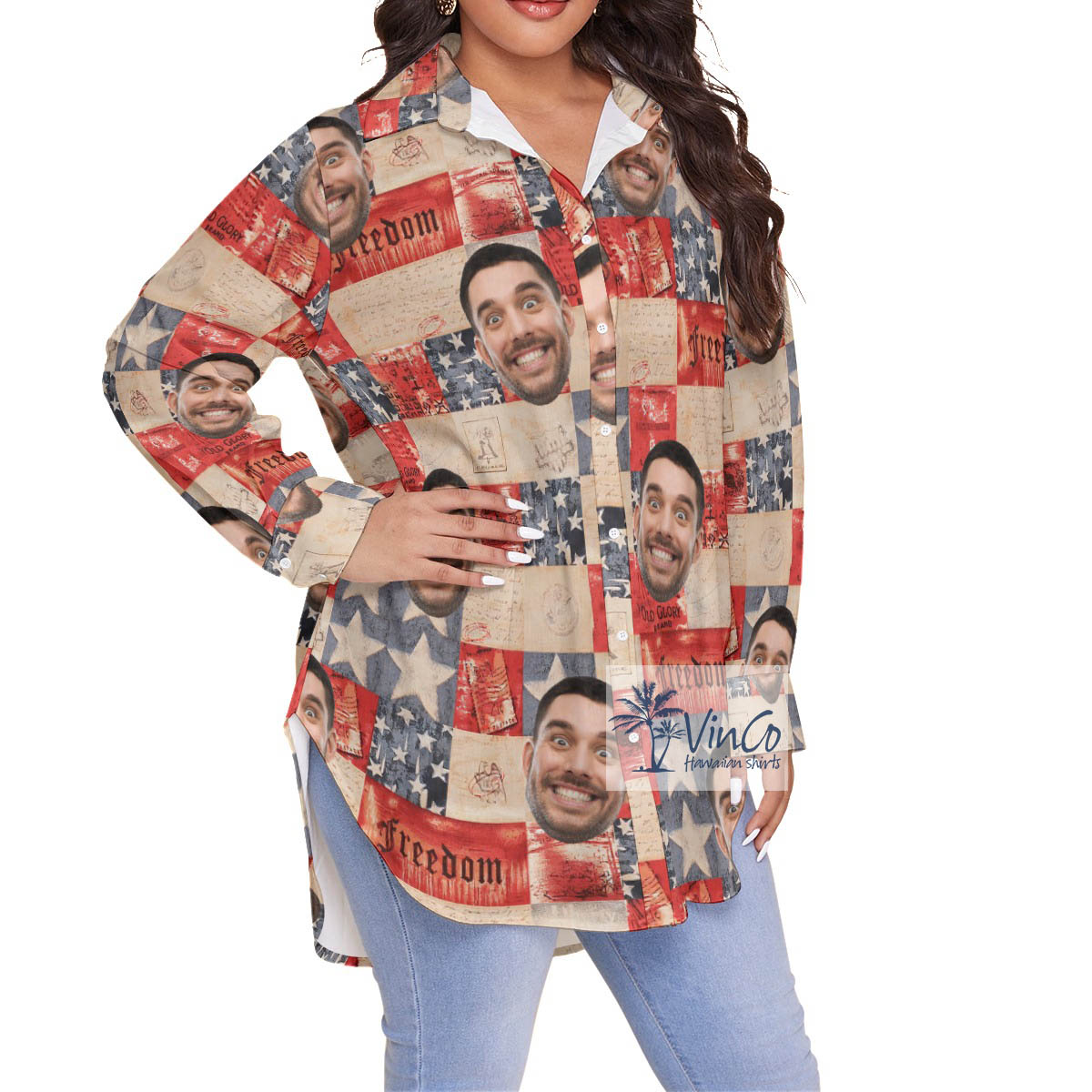 Patriotic Custom Face Plus Size Hawaiian Shirt