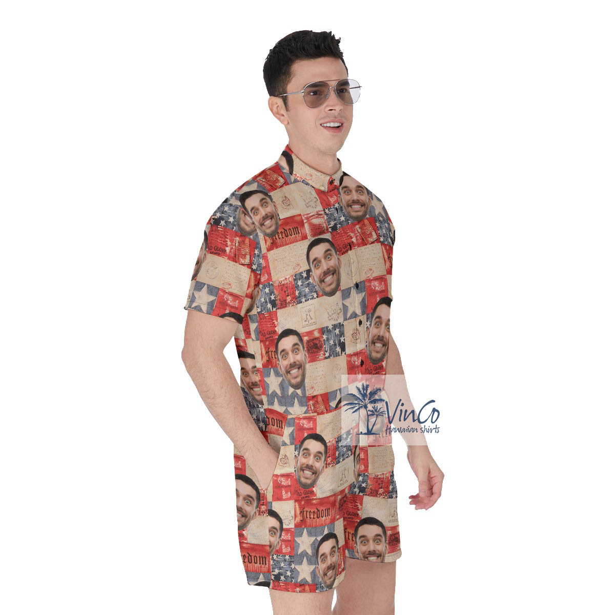 4th Of July American Flag Hawaiian Romper With Custom Face