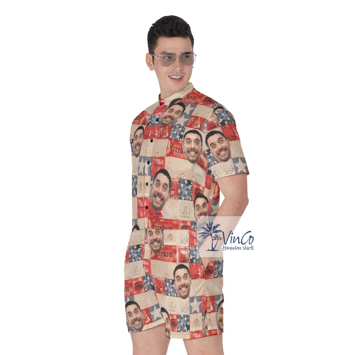 4th Of July American Flag Hawaiian Romper With Custom Face